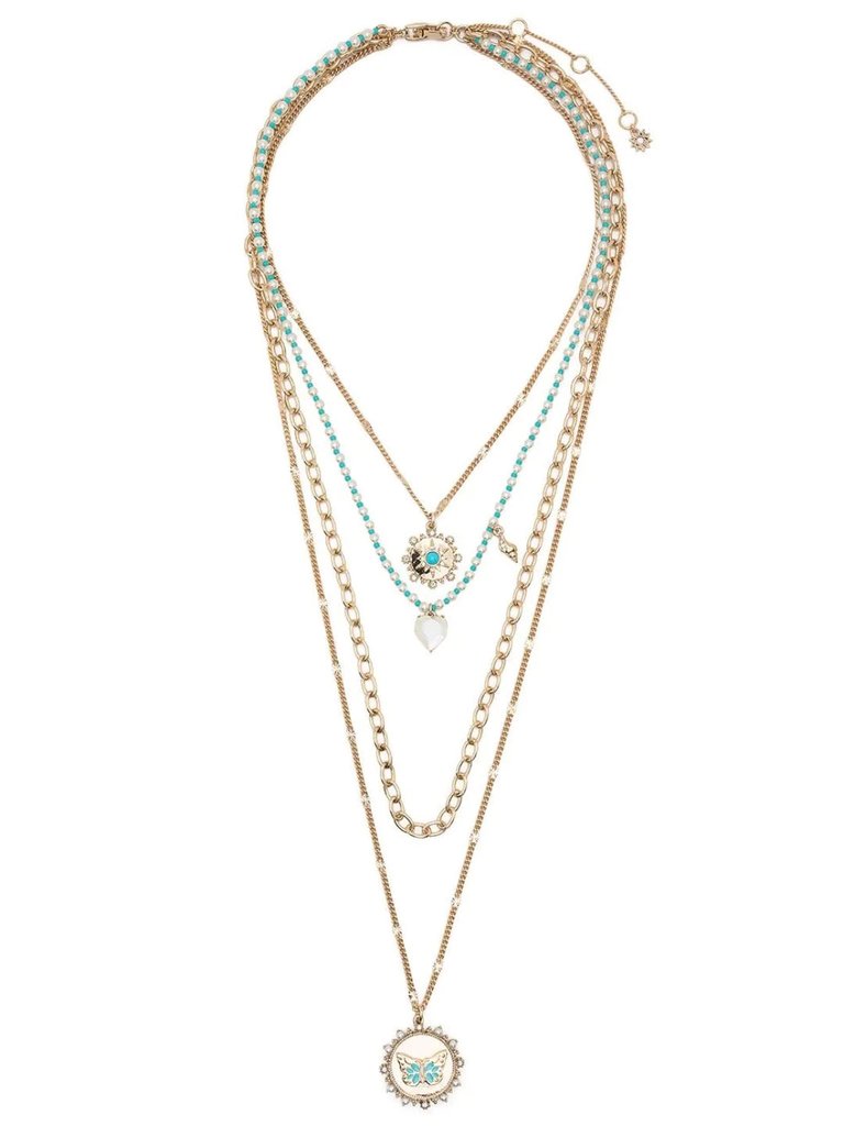 Multi Chain Charm Necklace - Turquoise