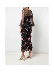 3/4 Sleeve 3D Floral Tulip Cocktail Dress