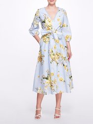 A-line Midi Dress With Balloon Sleeves - Dusty Blue - Dusty Blue