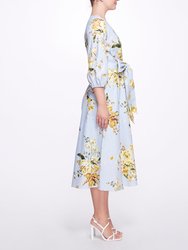 A-line Midi Dress With Balloon Sleeves - Dusty Blue