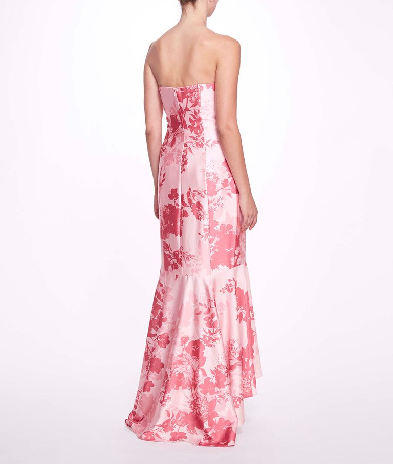 Abstract-Printed Tiered Tulle Gown