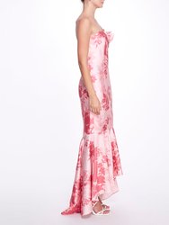 Abstract-Printed Tiered Tulle Gown