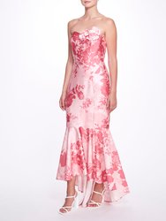 Abstract-Printed Tiered Tulle Gown - Blush