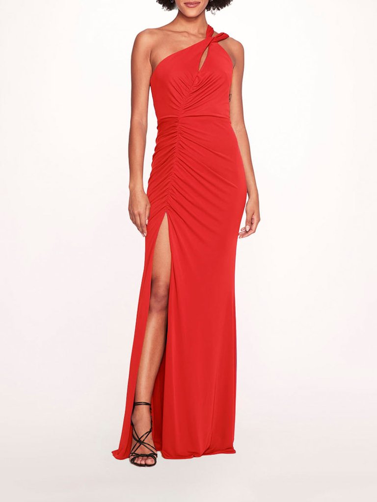 Asymmetrical Matte Gown - Red - Red