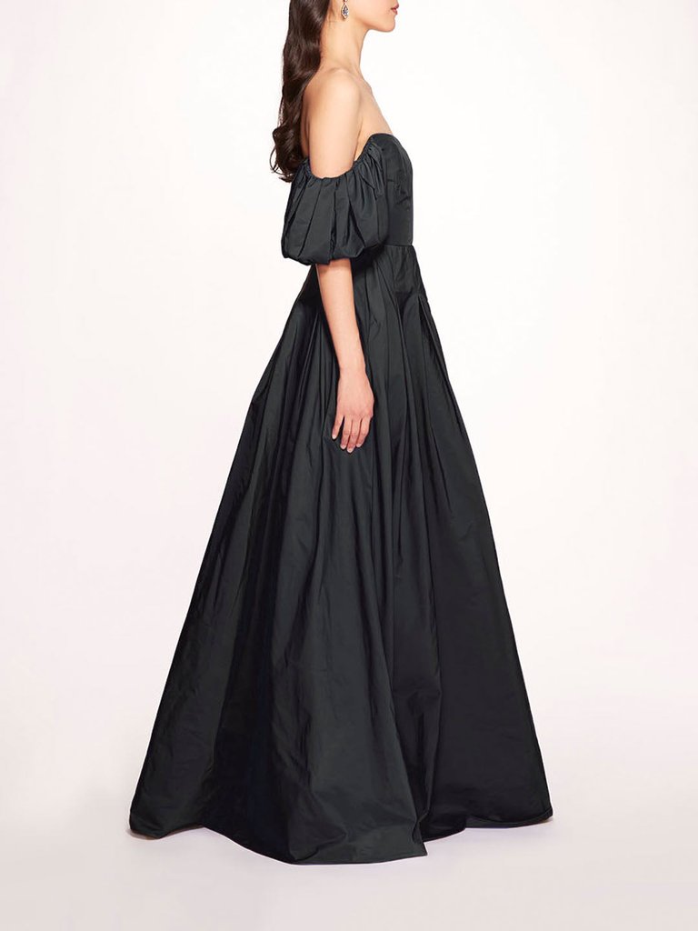 Marchesa Notte Black Balloon Sleeve Taffeta Gown Black Verishop