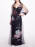 Beaded Floral A-Line Gown - Navy