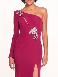Beaded Floral Gown - Berry