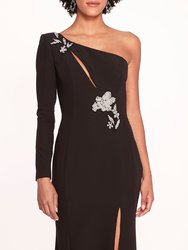 Beaded Floral Gown - Black