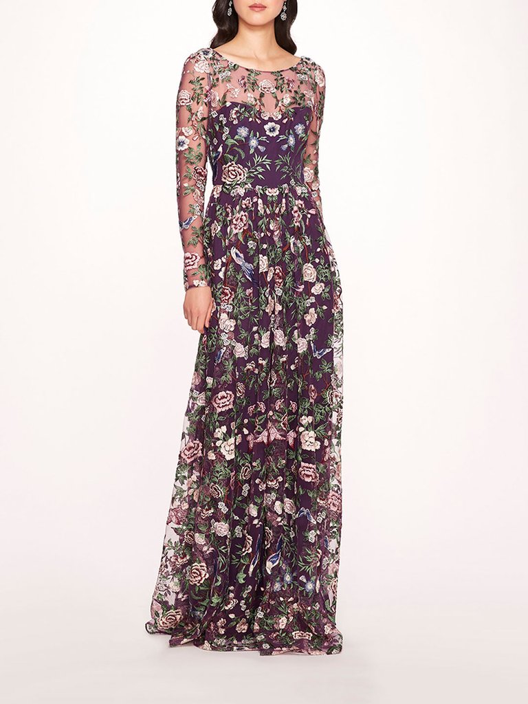 Botanical Embroidered Gown - Amethyst Multi - Amethyst Multi