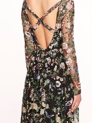 Botanical Embroidered Gown - Black Multi