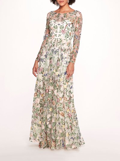 Marchesa Notte Botanical Embroidered Gown - Ivory Multi  product