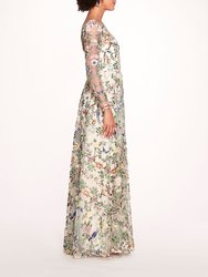 Botanical Embroidered Gown - Ivory Multi 