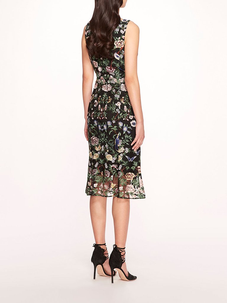 Botanical Embroidered Midi Dress - Black Multi 