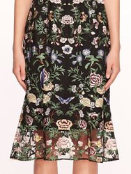 Botanical Embroidered Midi Dress - Black Multi 