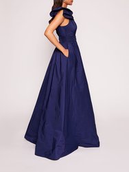 Bow Taffeta Gown - Navy