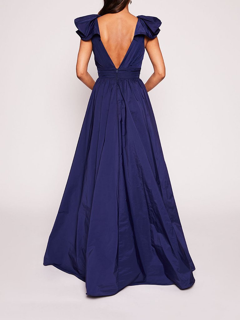 Bow Taffeta Gown - Navy