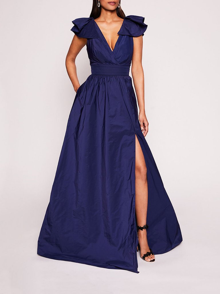 Bow Taffeta Gown - Navy - Navy