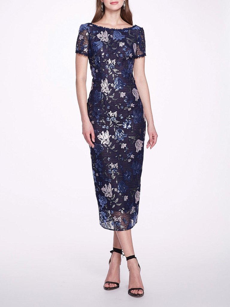 Cap Sleeve Tea - Length Gown - Navy