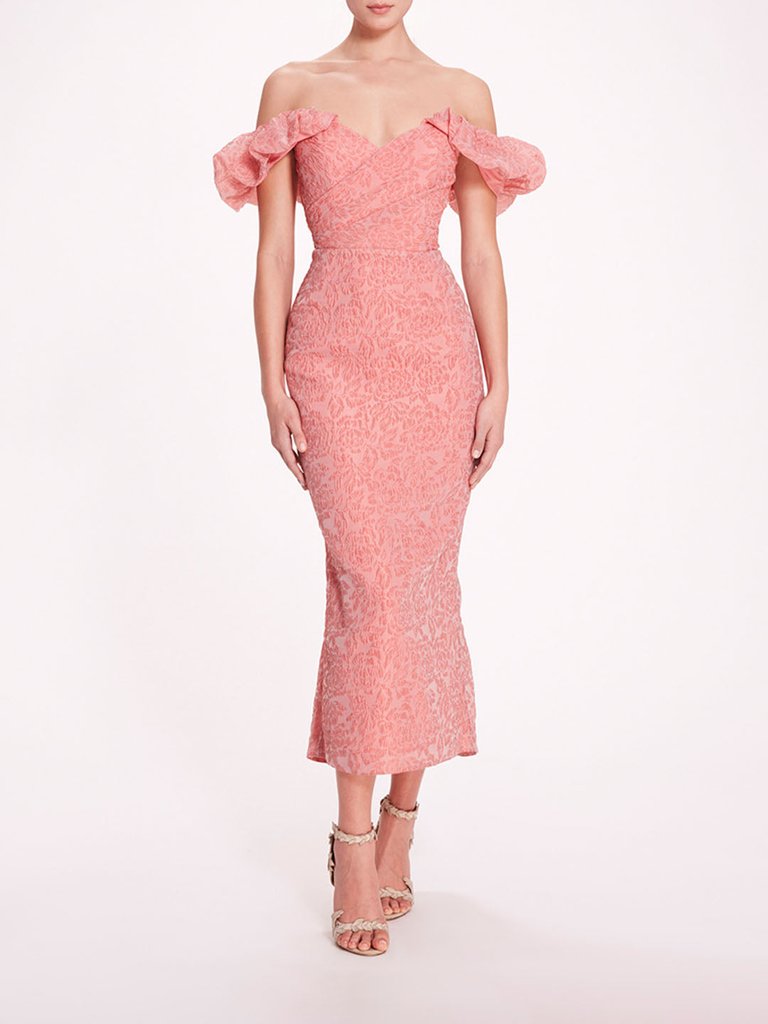 Cloque Midi Dress - Pink - Pink