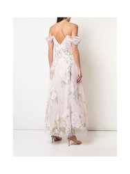 Cold-Shoulder Embroidered Tulle Dress