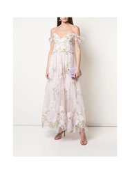 Cold-Shoulder Embroidered Tulle Dress - Lilac