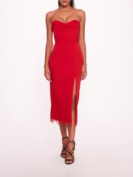 Draped Bodice Crepe Dress - Red - Red