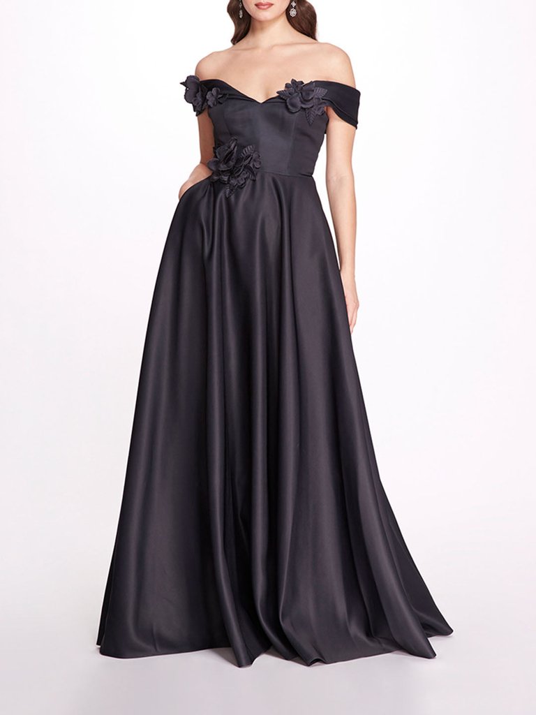 Duchess Satin Ball Gown - Navy - Navy