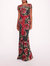 Embroidered Boat Neck Gown - Navy Red