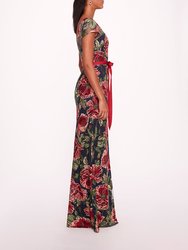 Embroidered Boat Neck Gown