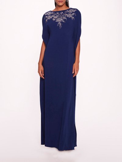 Marchesa Notte Embroidered Crepe Kaftan Dress - Navy product