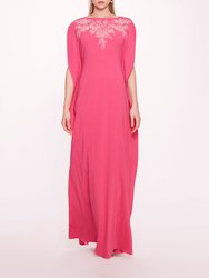 Embroidered Crepe Kaftan Dress - Pink