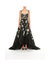 Embroidered Fishnet Hi-Low Gown - Black