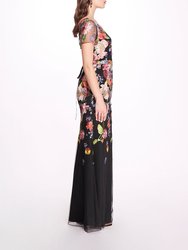 Embroidered Floral V-Neck Gown