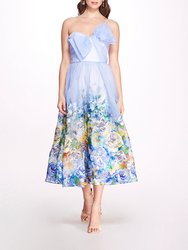 Embroidered Organza Strapless Dress - Blue Yellow