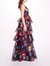 Embroidered Organza V-Neck Gown - Navy