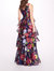 Embroidered Organza V-Neck Gown - Navy