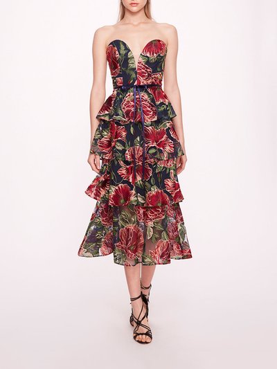 Marchesa Notte Embroidered Plunging Midi Dress - Navy Red product