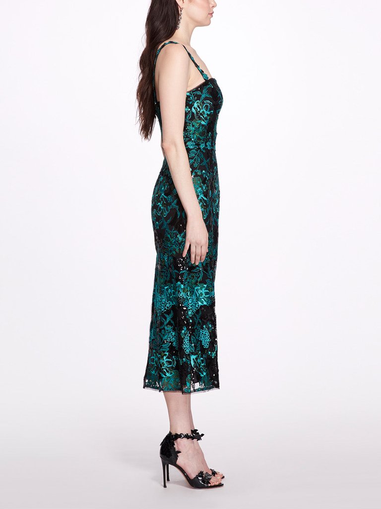 Embroidered Sequin Tea-length Gown