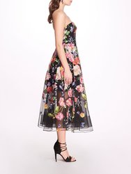 Embroidered Strapless Tea-Length Gown