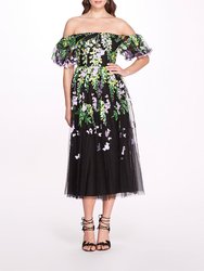 Embroidered Wisteria Dress - Black/Lilac - Black/Lilac
