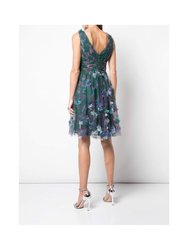 Empire Waist Cocktail With 3D Flowers Dress