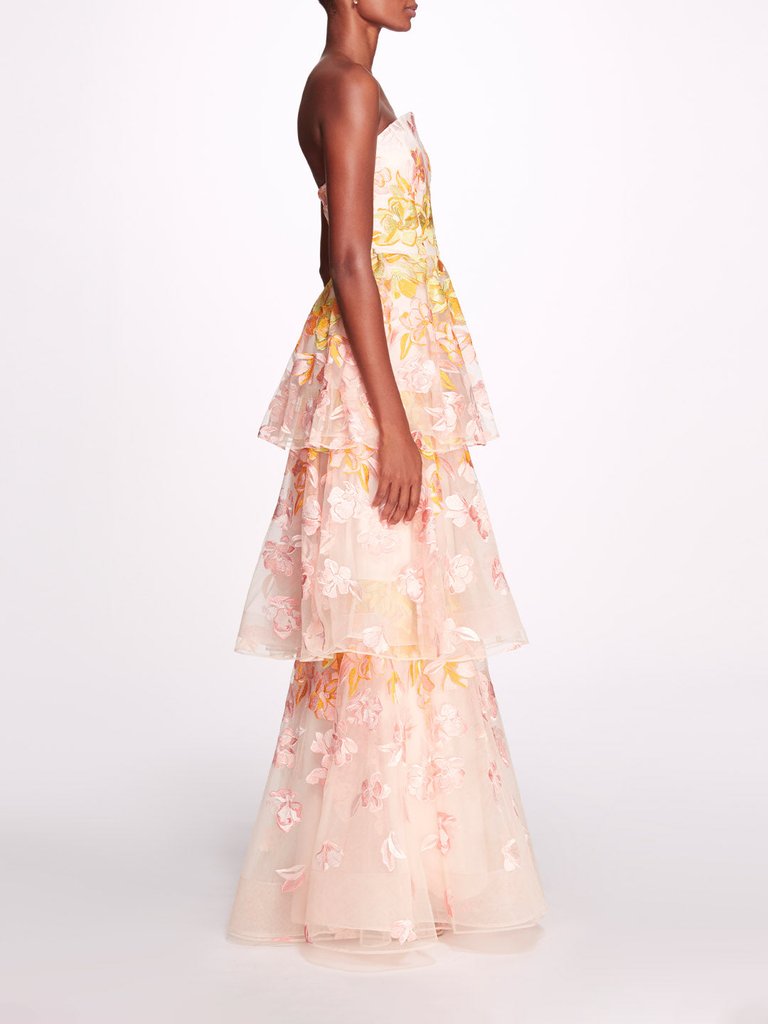 Marchesa Notte Blush Multi Falling Flowers Gown - Blush Multi