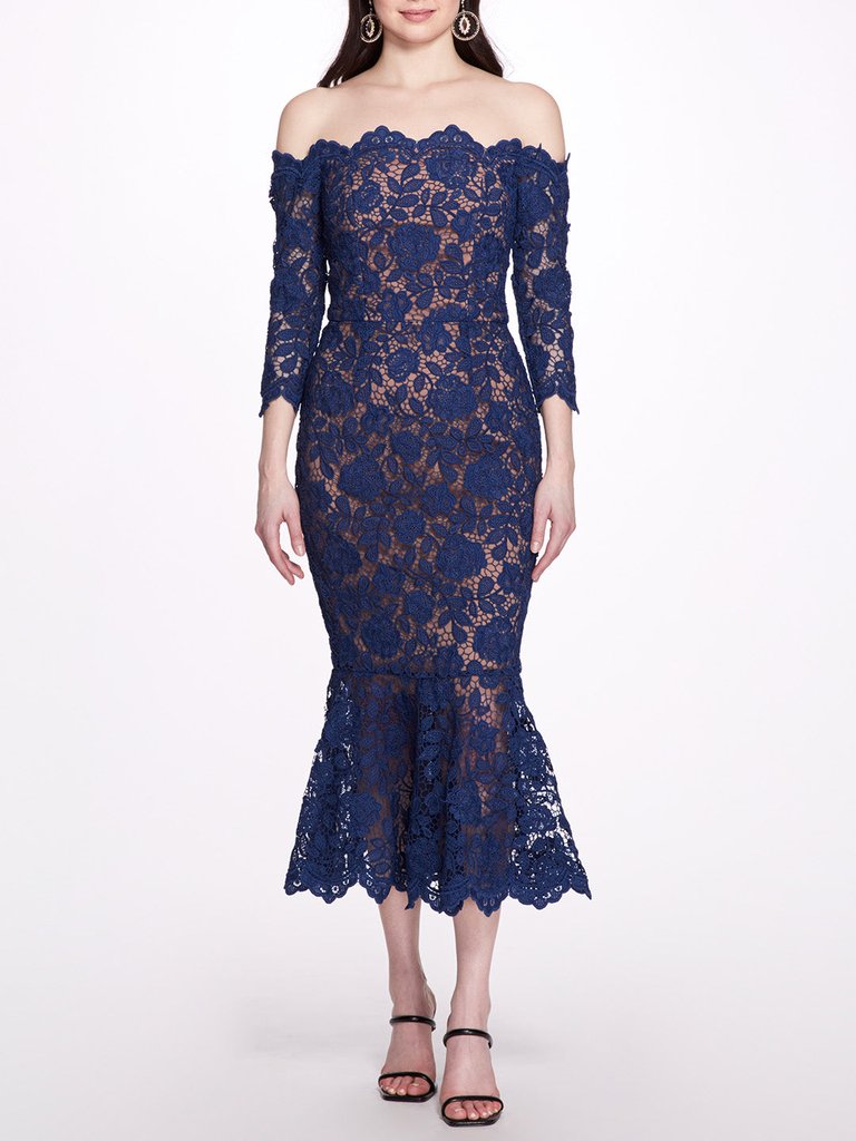 Fit To Flare Blue Lace Gown - Blue