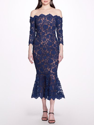 Marchesa Notte Fit To Flare Blue Lace Gown product