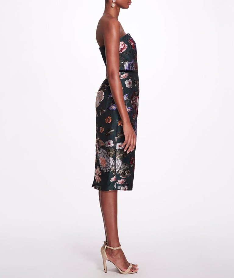 Floral Fil Coupé Tea-length Gown - Forest Green