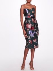 Floral Fil Coupé Tea-length Gown - Forest Green - Forest Green