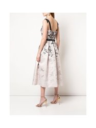 Floral Print Jacquard Tea-Length Dress