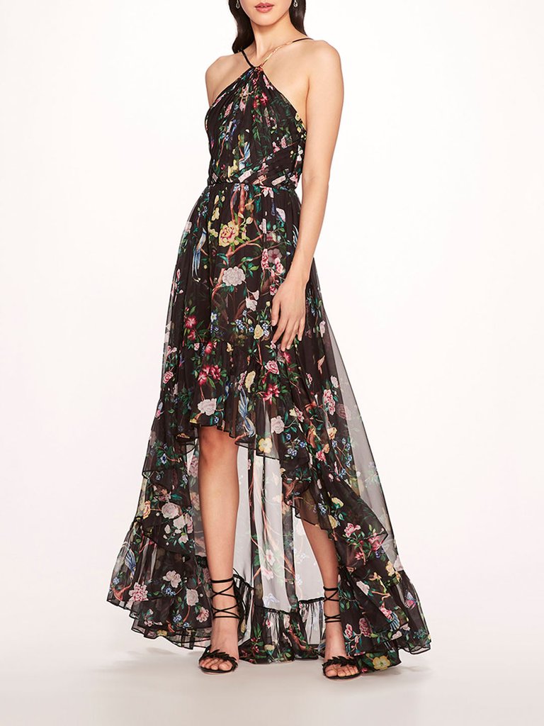 Flowering Halter High-Low Gown - Black Combo