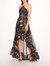 Flowering Halter High-Low Gown - Black Combo