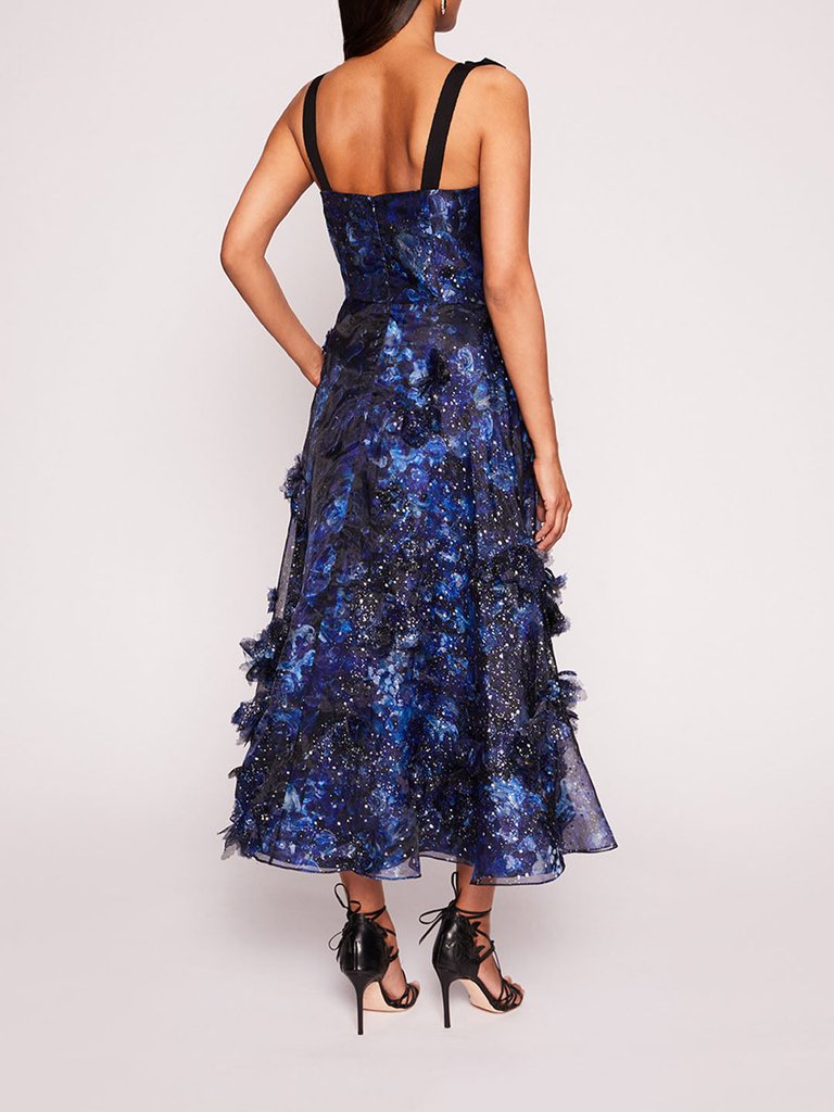 Foiled Garden Midi Dress - Navy/Silver